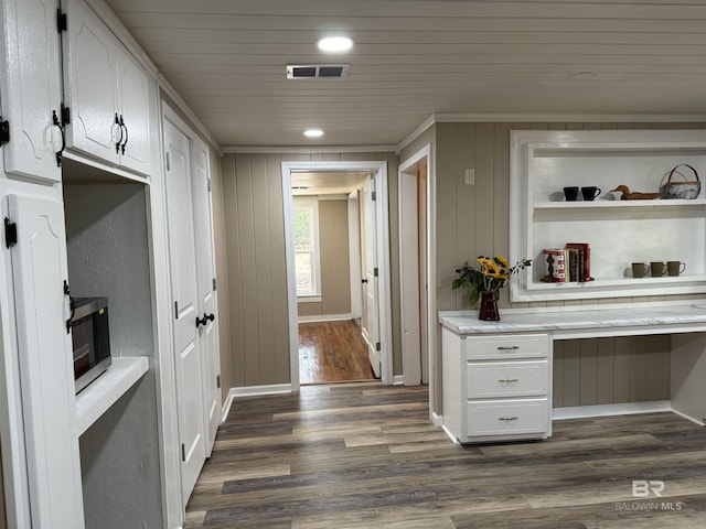 7121 N Century Blvd, Century, FL 32535 - hallway with dark wood finished floors, wood ceiling, baseboards, recessed lighting, and crown molding