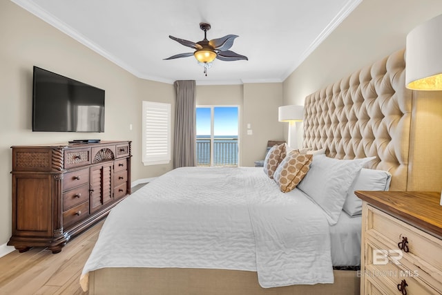 26200 Perdido Beach Blvd Unit 1403, Orange Beach, AL 36561 - bedroom featuring light wood-style flooring, ornamental molding, access to outside, and ceiling fan