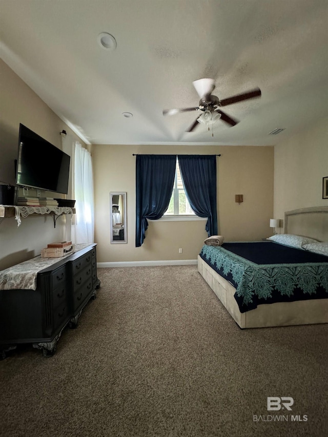 bedroom featuring carpet flooring and ceiling fan