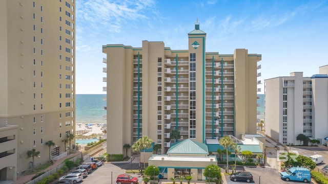 view of building exterior featuring a water view