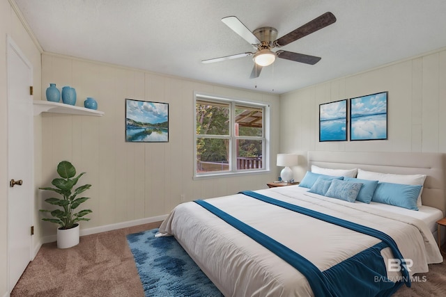 bedroom featuring carpet flooring and ceiling fan