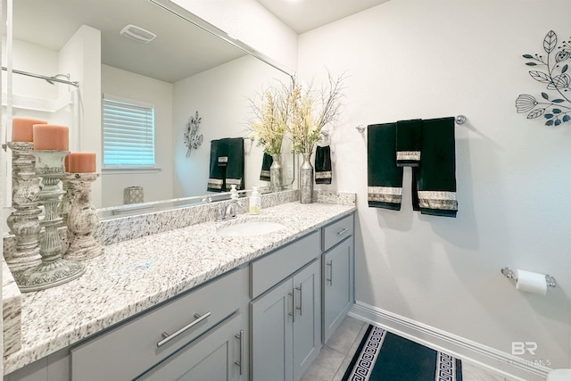 bathroom with visible vents, vanity, and baseboards