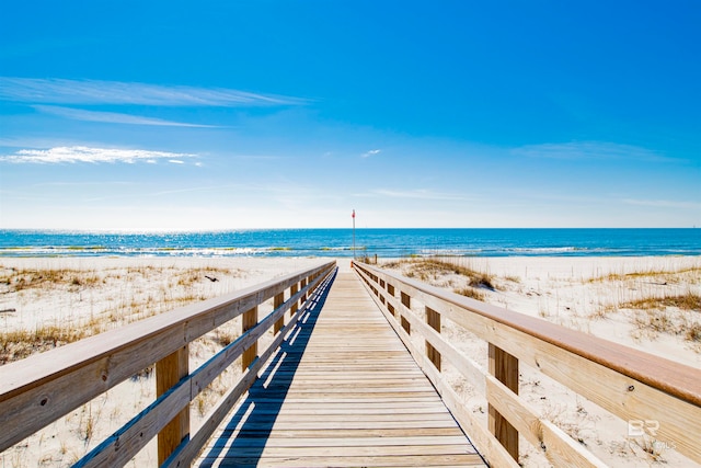 exterior space with a view of the beach and a water view