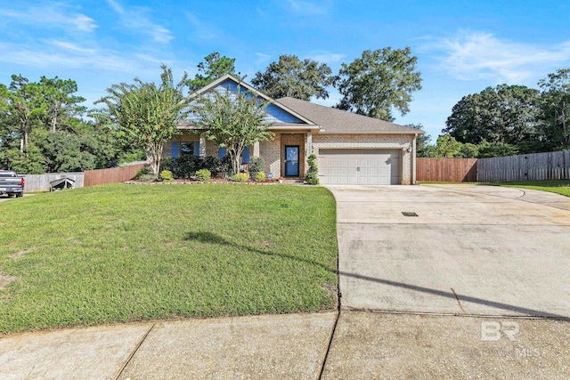 ranch-style home with a front lawn and a garage