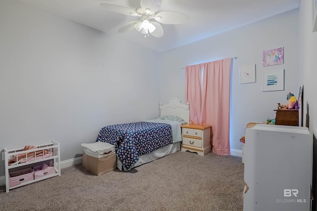 bedroom featuring carpet and ceiling fan