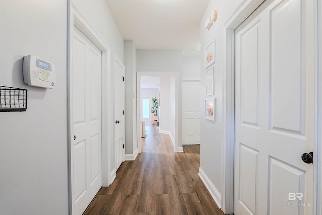 corridor featuring dark hardwood / wood-style flooring