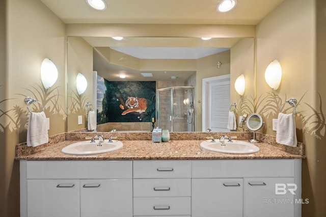 28107 Perdido Beach Blvd Unit D914, Orange Beach, AL 36561 - bathroom featuring double vanity, a sink, and a stall shower