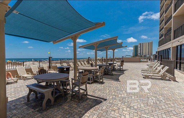 view of patio / terrace featuring a water view