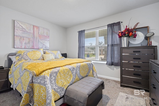 bedroom featuring light carpet