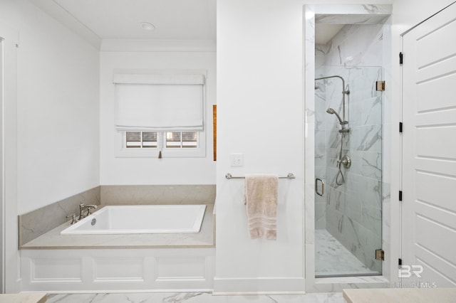 bathroom featuring shower with separate bathtub