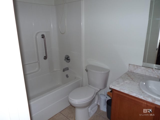 full bathroom with tile patterned flooring, shower / bathing tub combination, vanity, and toilet