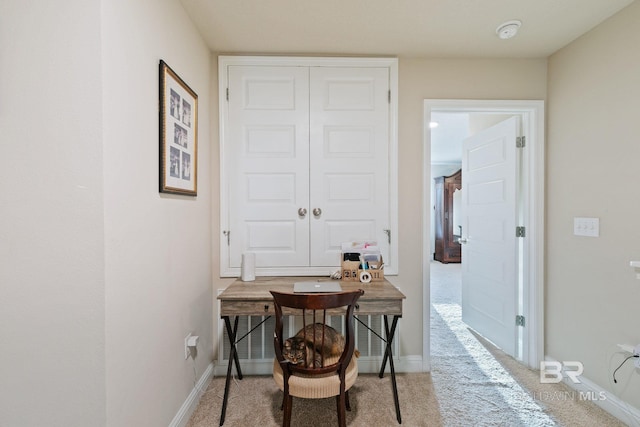 view of carpeted home office