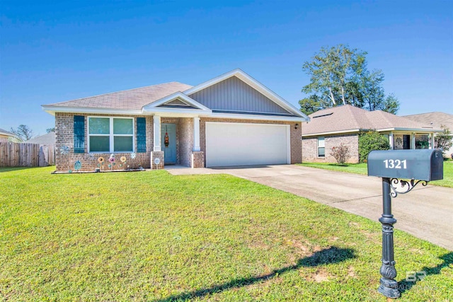 view of front facade with a garage and a front yard