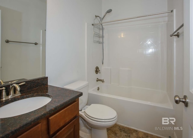 full bathroom featuring vanity, shower / bathtub combination, and toilet