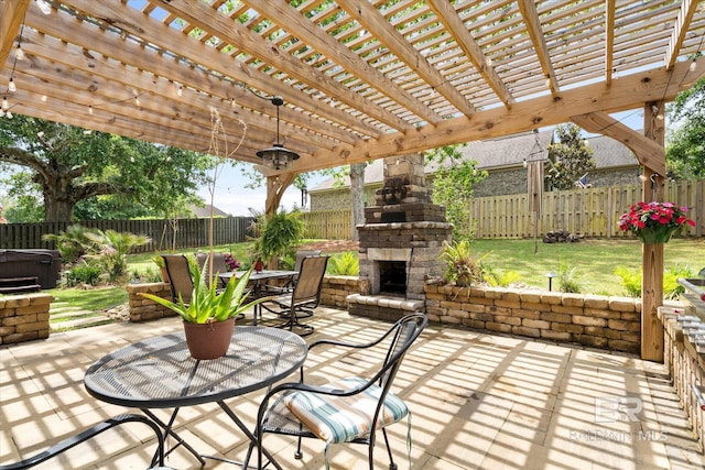 272 Chet Ave, Fairhope, AL 36532 - view of patio / terrace featuring an outdoor stone fireplace, a fenced backyard, and outdoor dining area