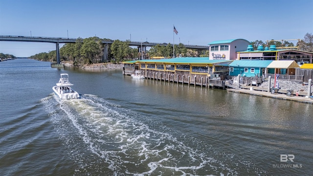 view of dock featuring a water view