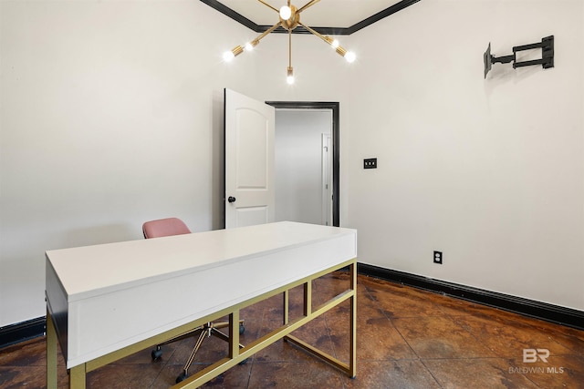 dining room featuring a chandelier and ornamental molding