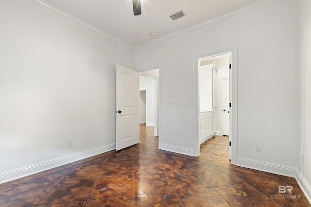 bedroom featuring ceiling fan and crown molding