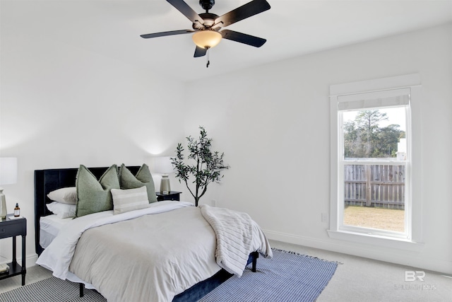 bedroom featuring carpet flooring and ceiling fan