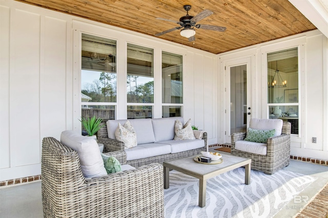 view of patio / terrace with an outdoor living space and ceiling fan