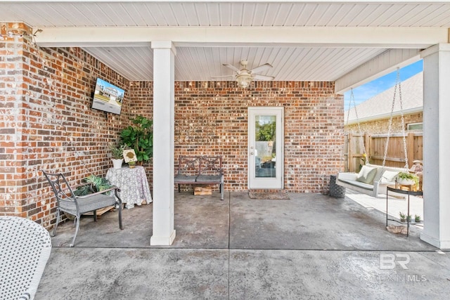 view of patio / terrace featuring outdoor lounge area and ceiling fan