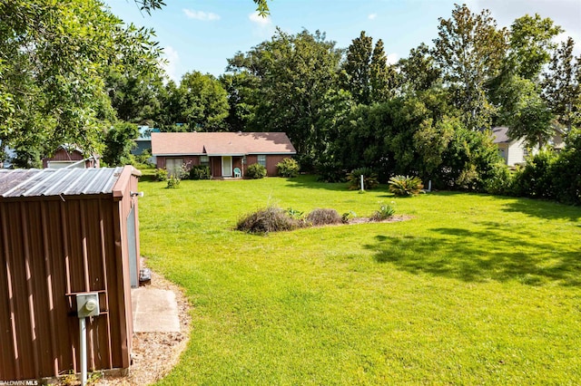 view of yard featuring an outdoor structure