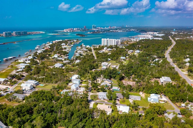 drone / aerial view featuring a water view