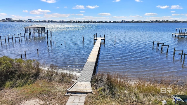 view of dock with a water view