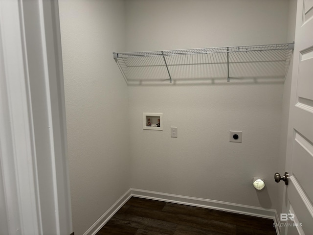 clothes washing area featuring hookup for a washing machine, dark wood-type flooring, and hookup for an electric dryer