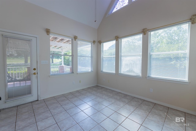 1619 Silver Creek Ct, Saraland, AL 36571 - unfurnished sunroom featuring tile patterned floors and high vaulted ceiling