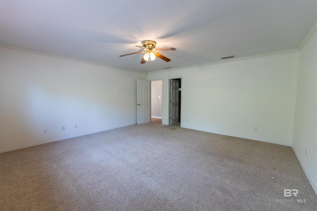 1619 Silver Creek Ct, Saraland, AL 36571 - empty room featuring a ceiling fan, light carpet, and ornamental molding