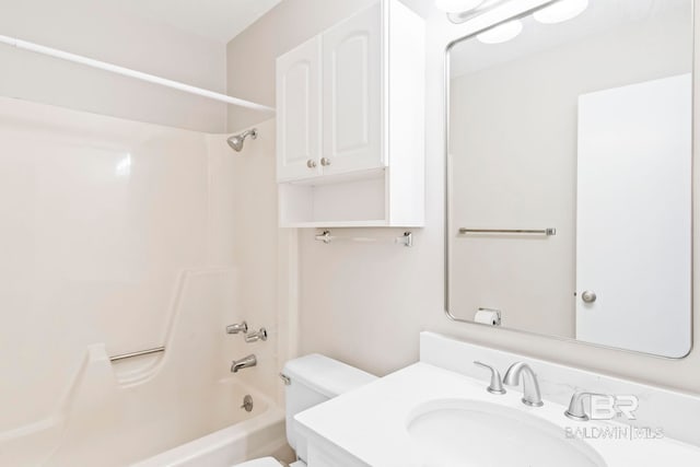 full bathroom featuring toilet, vanity, and shower / tub combination