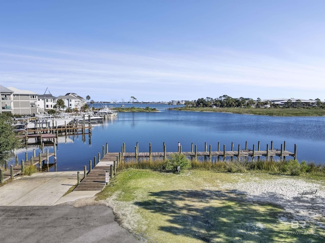 view of dock with a water view