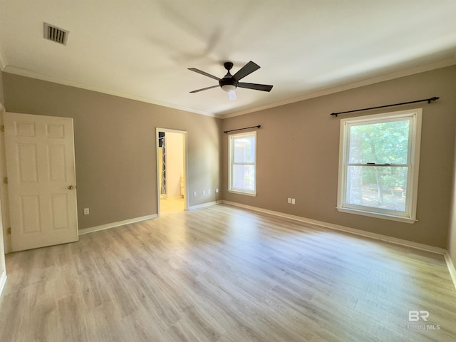 603 Northshore Dr, Bay Minette, AL 36507 - unfurnished room with light wood-style flooring, ceiling fan, ornamental molding, and baseboards