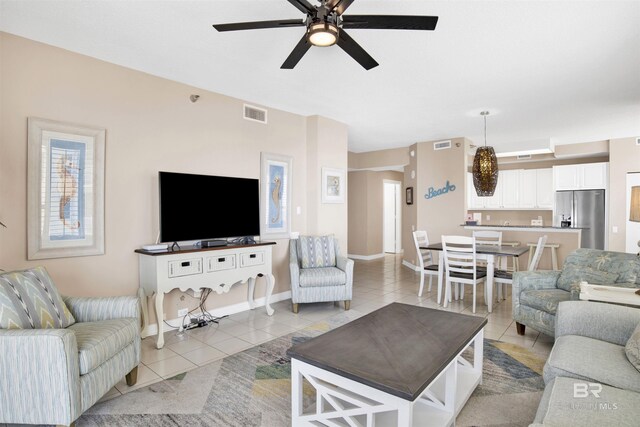 13601 Perdido Key Dr Unit W-12A, Perdido Key, FL 32507 - living room with baseboards, a ceiling fan, visible vents, and light tile patterned floors