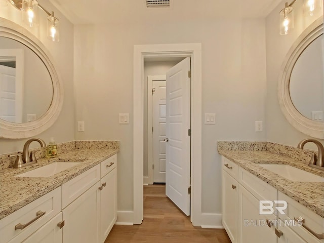 bathroom with vanity and wood-type flooring