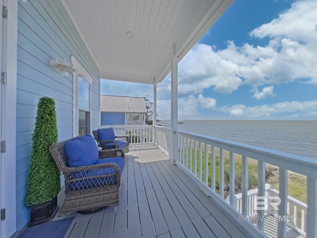 deck with a water view