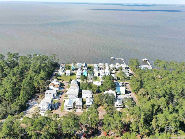 aerial view with a residential view and a water view