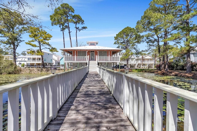 exterior space featuring a water view