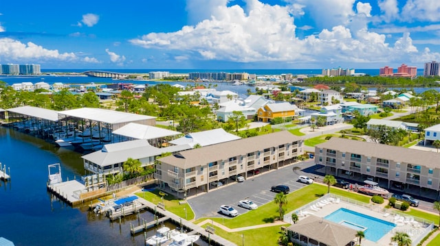 bird's eye view featuring a water view