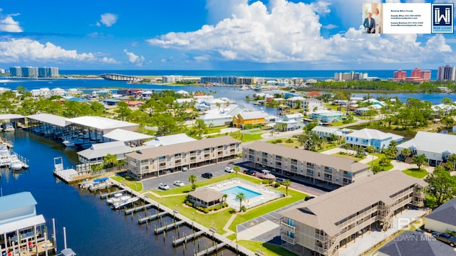 aerial view featuring a water view