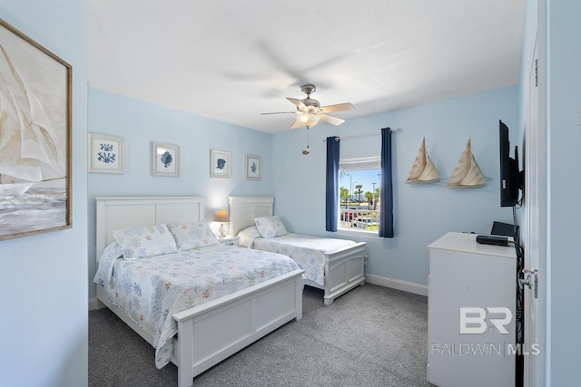 bedroom featuring carpet and ceiling fan