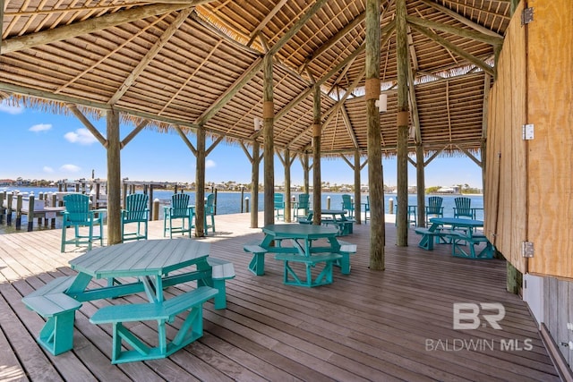 view of dock with a water view