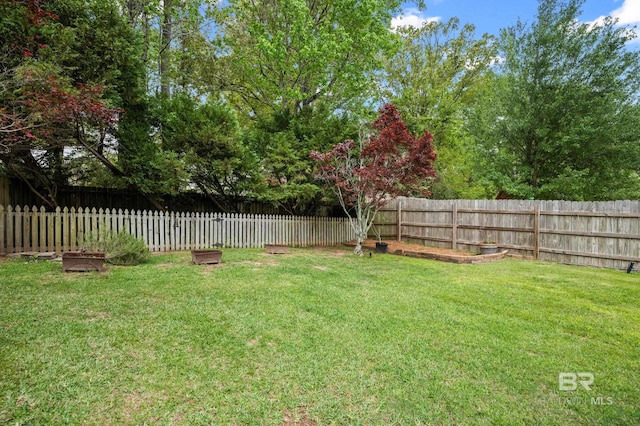 view of yard with a fenced backyard