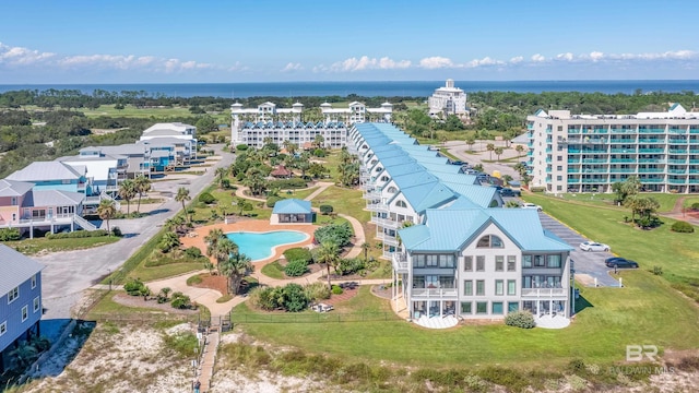 bird's eye view featuring a water view