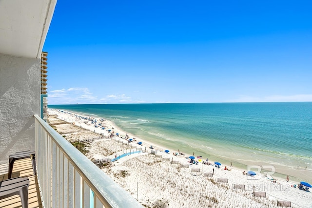 property view of water featuring a beach view