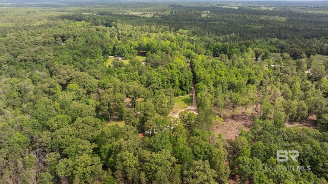 view of property location with a forest