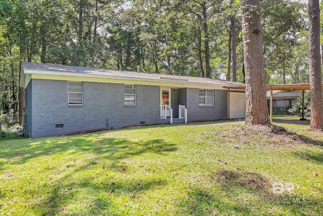 3304 Armond St, Mobile, AL 36605 - ranch-style home with crawl space, brick siding, a garage, and view of wooded area