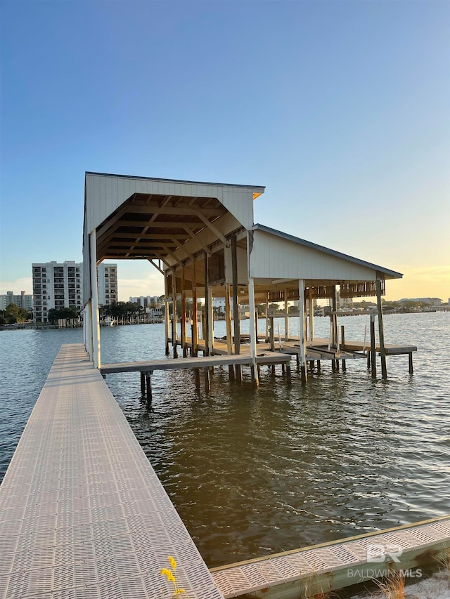 view of dock with a water view