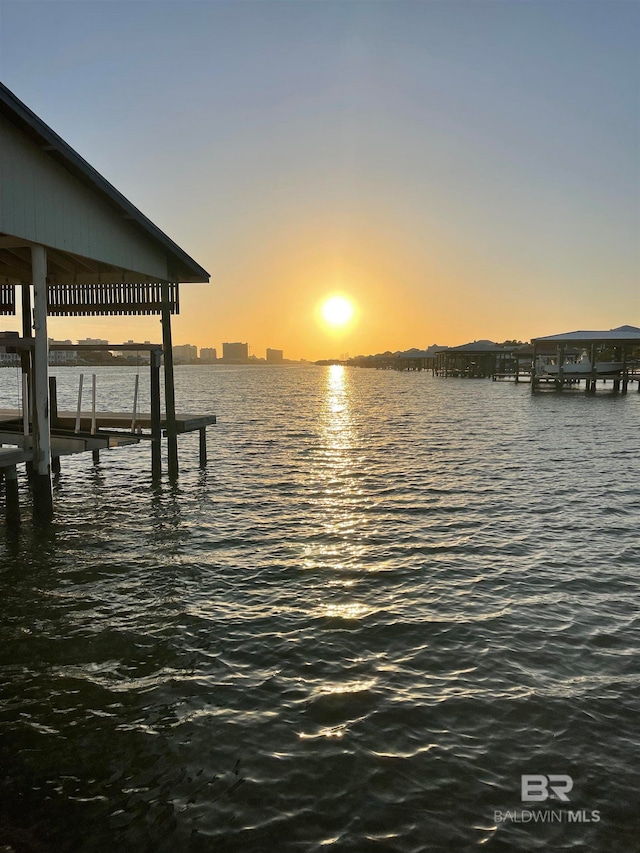 dock area featuring a water view